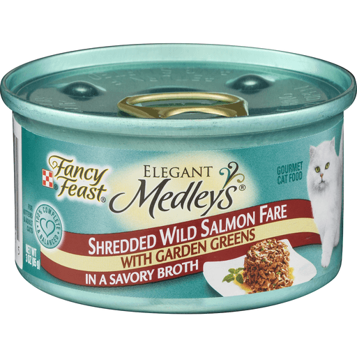 Fancy Feast Medleys Shredded Wild Salmon Fare with Garden Greens in a Savory Broth, 3-oz, case of 12
