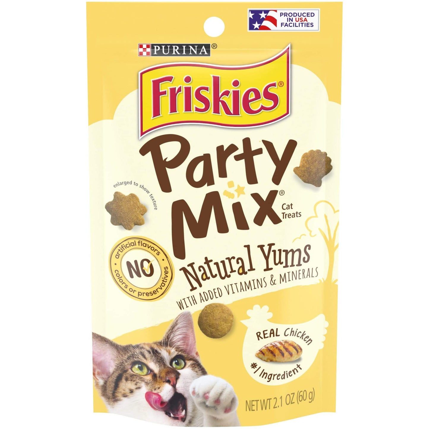 3 Bags of Friskies Party Mix Natural YUMS with Real Chicken Cat Treats, 2.1-oz ea
