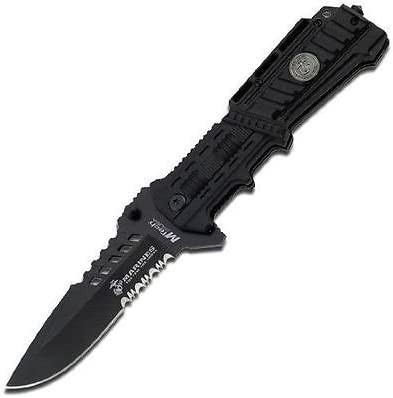 Mtech USA USMC Marines Black Spring Assisted Opening Tactical Rescue Folding Pocket Knife