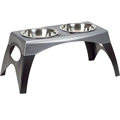 Bergan 88142-P Elevated Double Bowl Feeder, Stainless Steel, .75-Quart
