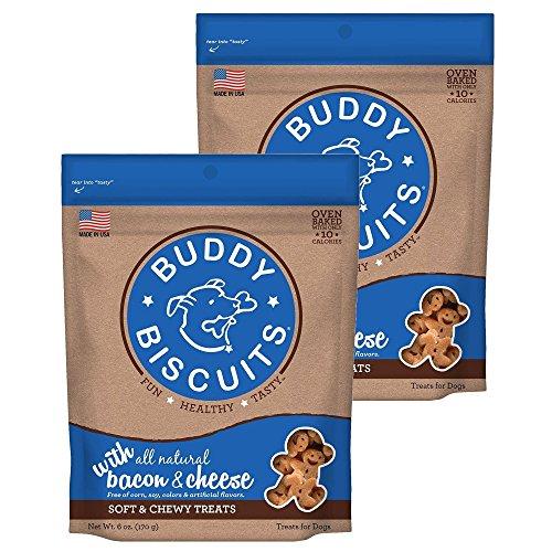 Buddy Biscuits Soft & Chewy All-Natural Oven Baked Treats - 6 or 20 oz - Bacon & Cheese 6 oz, 2 Pack