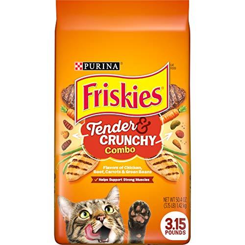 Friskies Dry Cat Food, Tenders and Crunchy Combo, Flavors of Chicken, Beef, Carrots and Green Beans, 3.15 Lb Bag