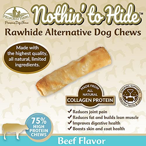 Nothing to Hide Natural Rawhide Alternative 5'' Rolls for Dogs - 3 Pack (6 Chews) Premium Grade Easily Digestible Chews - Great for Dental Health by Fieldcrest Farms
