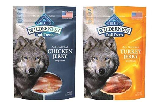 Blue Buffalo Wilderness Trail Treats All-Natural Grain Free Jerky 2 Flavor Variety Bundle: (1) Blue Wilderness Trail Treats Chicken Jerky, and (1) Blue Wilderness Trail Treats Turkey Jerky, 3.25 Oz.