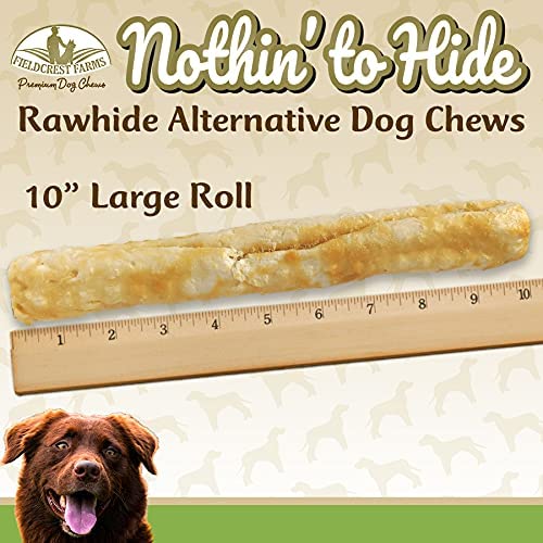 Nothing to Hide Natural Rawhide Alternative Large 10'' Rolls for Dogs - 3 Pack (6 Chews) Premium Grade Easily Digestible Chews - Great for Dental Health by Fieldcrest Farms