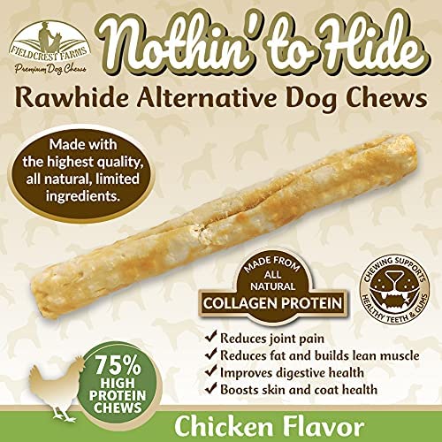 Nothing to Hide Natural Rawhide Alternative Large 10'' Rolls for Dogs - 3 Pack (6 Chews) Premium Grade Easily Digestible Chews - Great for Dental Health by Fieldcrest Farms