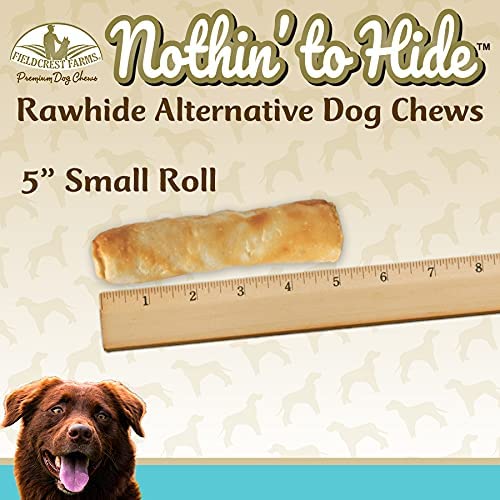 Nothing to Hide Natural Rawhide Alternative 5'' Rolls for Dogs - 3 Pack (6 Chews) Premium Grade Easily Digestible Chews - Great for Dental Health by Fieldcrest Farms