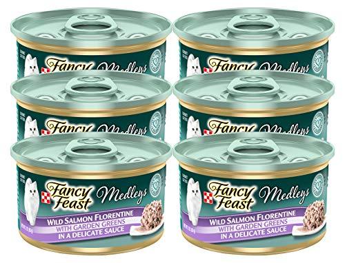 Fancy Feast Elegant Medleys, Wild Salmon Florentine with Garden Greens Wet Cat Food, 3 oz (Pack of 6)