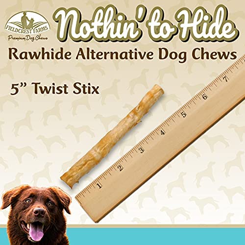 Nothing to Hide Natural Rawhide Alternative Twist Stix for Dogs - 3 Pack (30 Sticks) Premium Grade Easily Digestible Chews - Great for Dental Health by Fieldcrest Farms