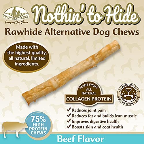 Nothing to Hide Natural Rawhide Alternative Twist Stix for Dogs - 3 Pack (30 Sticks) Premium Grade Easily Digestible Chews - Great for Dental Health by Fieldcrest Farms