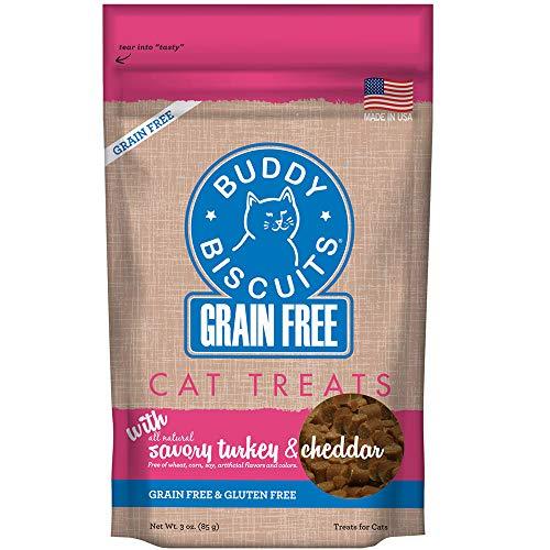 Buddy Biscuits Grain Free Cat Treats, Soft & Chewy, No Added Gluten, Wheat, Corn or Soy - Turkey & Cheddar, 3 oz.
