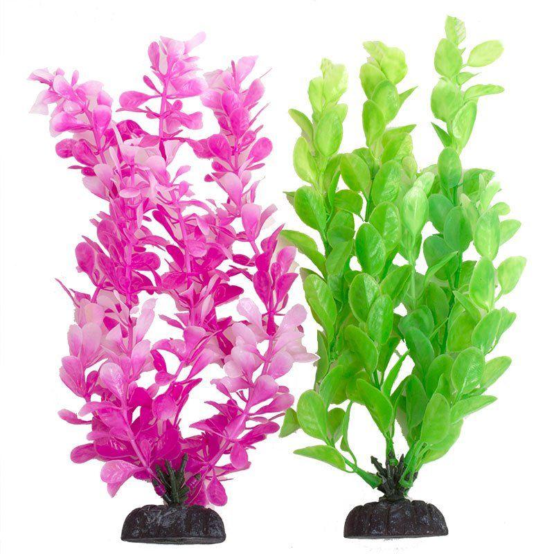 Aquatop Multi-Colored Aquarium Plants 2 Pack - Green & Pink