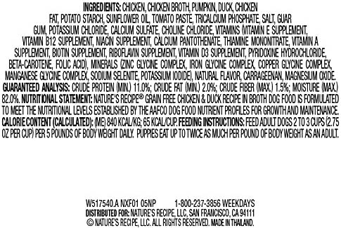 Nature's Recipe Grain Free Wet Dog Food, Chicken & Duck Recipe In Broth, 2.75-Ounce Cup (Pack of 24)