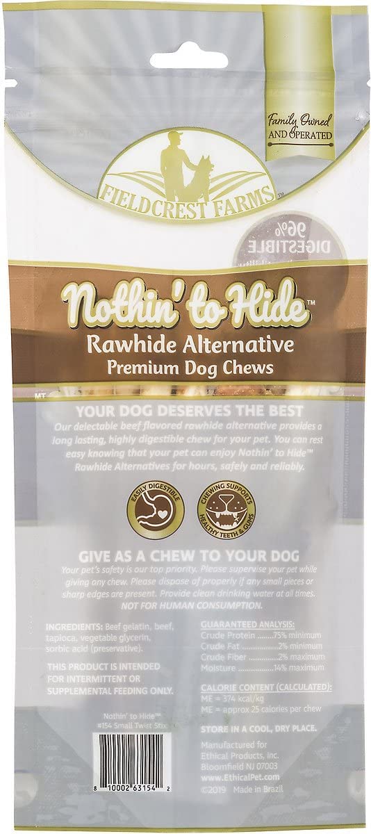 Nothing to Hide Natural Rawhide Alternative Twist Stix for Dogs - 3 Pack (30 Sticks) Premium Grade Easily Digestible Chews - Great for Dental Health by Fieldcrest Farms