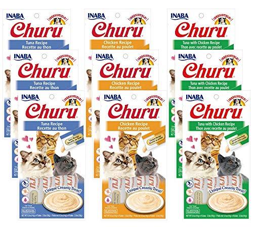 INABA Churu Lickable Purée Natural Cat Treats - Tuna and Chicken Variety Pack, 36 Count