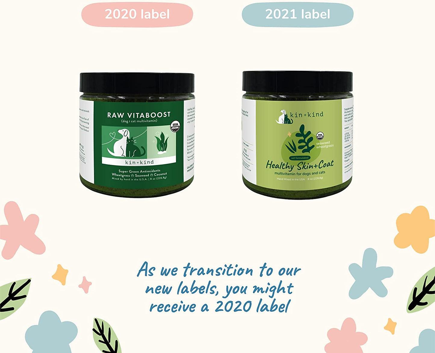 kin+kind Organic Multivitamin for Dogs and Cats - Pet Supplement for Immune Support, Healthy Skin and Coat - Safe, Natural Formula with Wheatgrass, Kelp, Flax Seed, Seaweed and Coconut - Made in USA