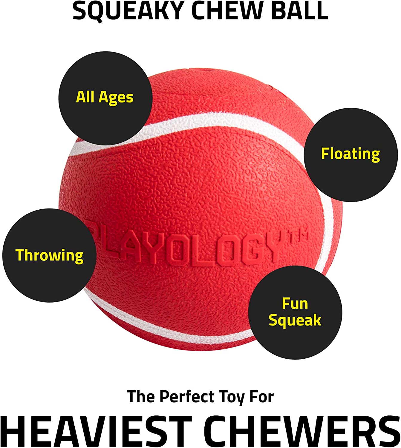 Playology Squeaky Chew Ball Dog Toy Beef Scent, Small, Red