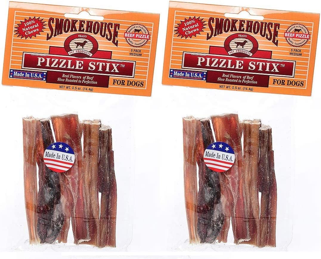 Smokehouse 2 Pack of Pizzle Stix, 6 4-Inch Stix each, Bully Chews for Dogs Made in the USA