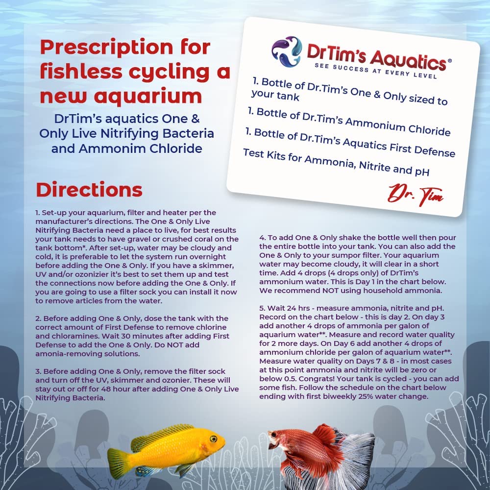 Dr. Tim’s Aquatics Freshwater One & Only Nitrifying Bacteria – for New Fish Tanks, Aquariums, Water Filtering, Disease Treatment – Eco-Friendly Fish Tank Cleaner – Removes Toxins – 4 Oz