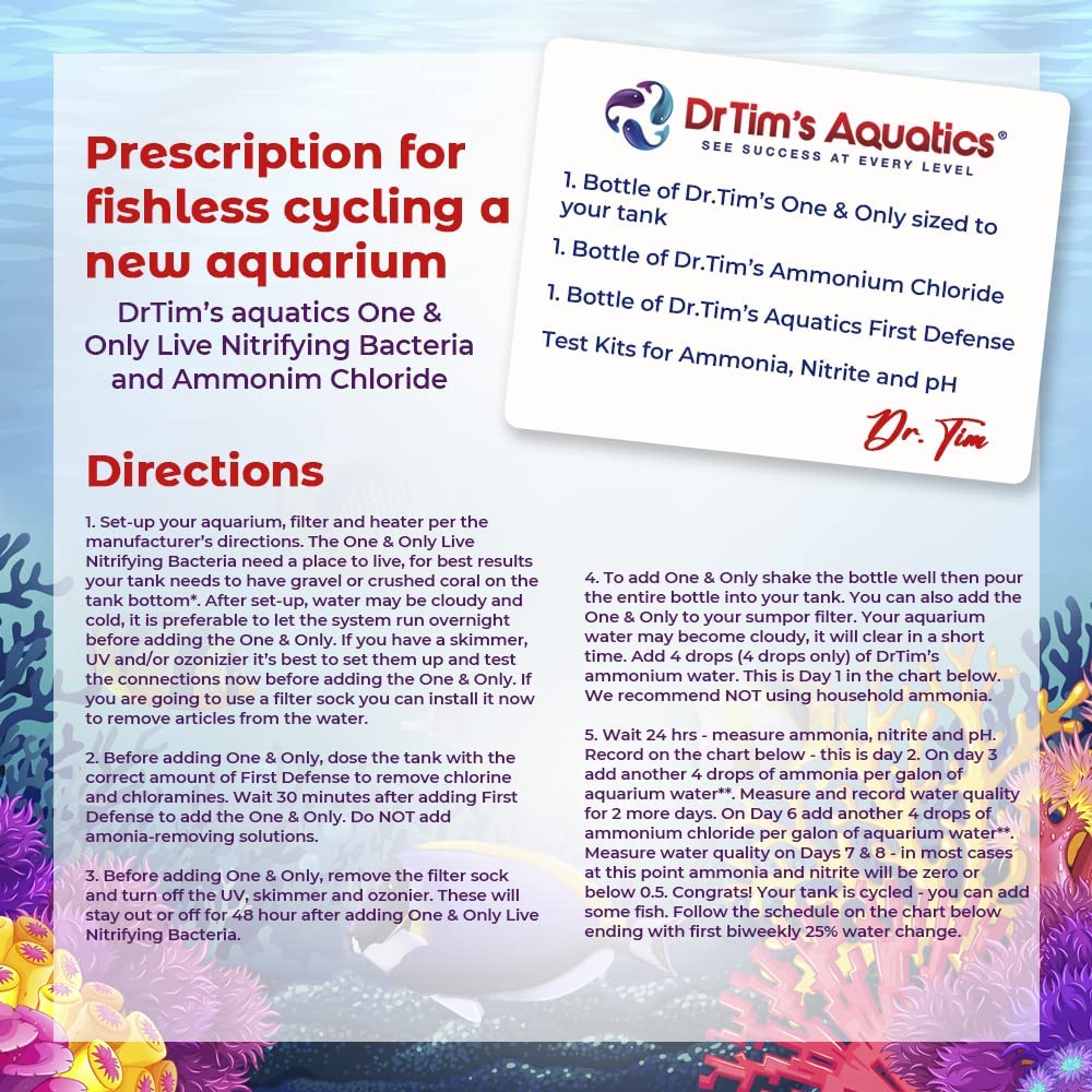 DrTim’s Aquatics Reef Safe One & Only Live Nitrifying Bacteria – Eliminate New Tank Syndrome for New Fish Tanks, Aquariums, & Water Filtering & Treatment - Treats 240 gal - 16oz