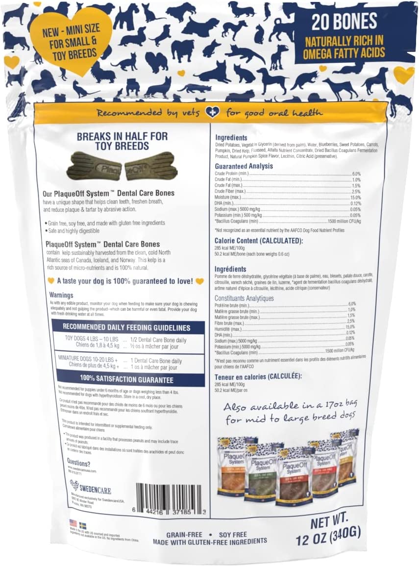 Proden Plaque Off Mini Dental Bones Vegetable Fusion and Blueberry 20 Count / 12 Ounces, Brown (PDDCB7)