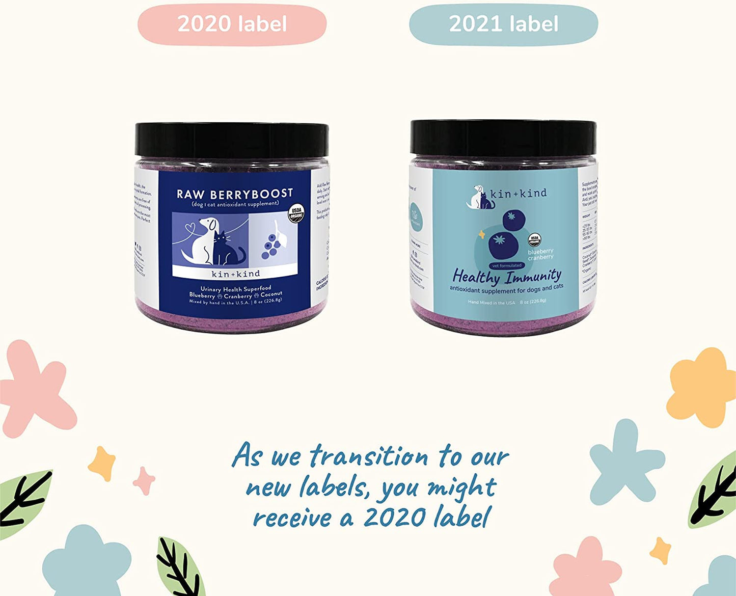 kin+kind Dog Supplement Powder - Cranberry Supplement for Dogs and Cats for Healthy Immunity - Cat & Dog Bladder Support - Natural Formula with Organic Cranberry, Blueberry and Coconut - Made in USA