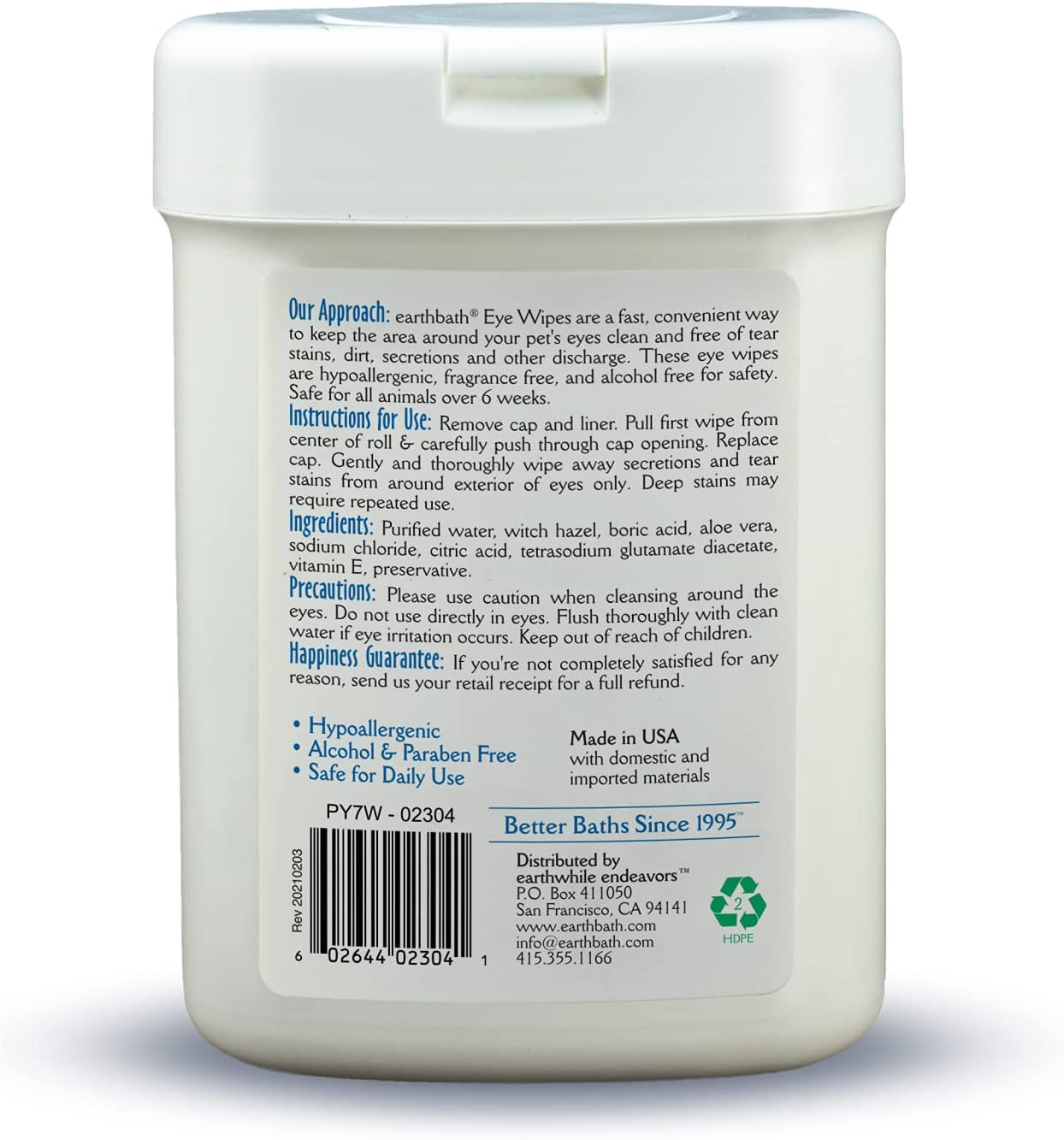 Earthbath All Natural Specialty Eye Wipes, 25 Wipes (Pack of 2)