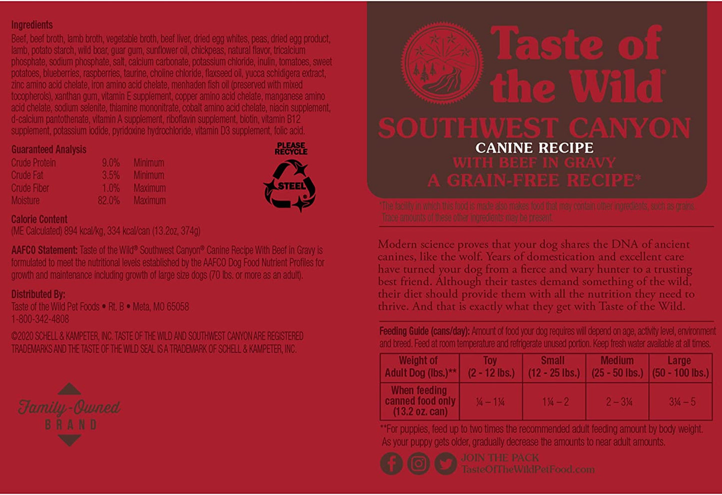 Taste of the Wild Southwest Canyon Grain-Free Recipe with Beef in Gravy Wet Canned Dog Food, Made with with High Protein from Real Meat and Guaranteed Nutrients Like Vitamins and Antioxidants