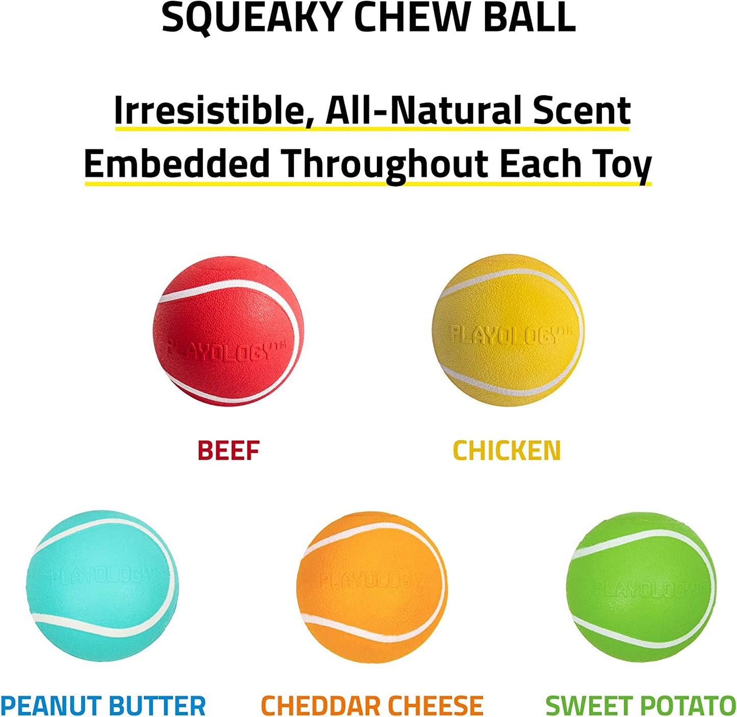 Playology Squeaky Chew Ball Dog Toy Beef Scent, Small, Red
