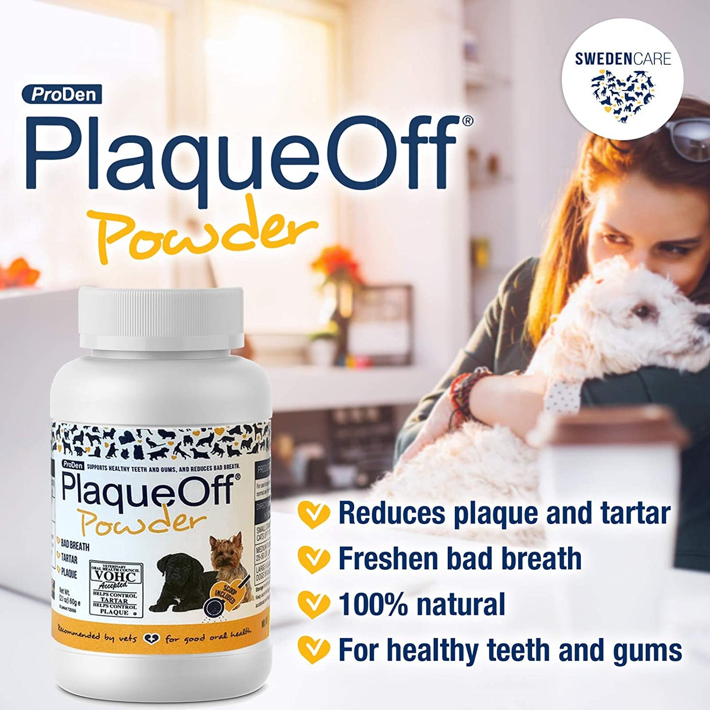 ProDen PlaqueOff Powder for Pets - Cat & Dog Breath Freshener - Plaque & Tartar Remover for Pet Oral Care - Supports Healthy Mouth for Dogs - 60 g