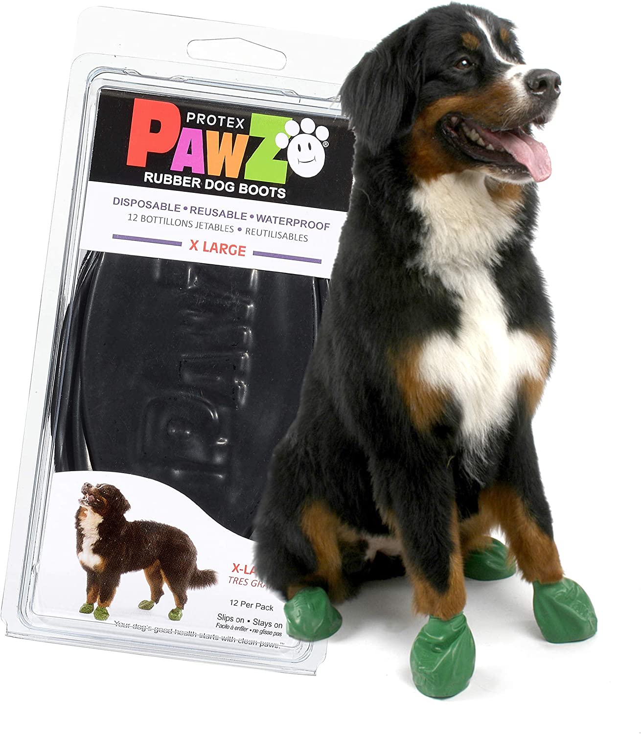 PawZ Dog Boots | Rubber Dog Booties | Waterproof Snow Boots for Dogs | Paw Protection for Dogs | 12 Dog Shoes per Pack (Black)