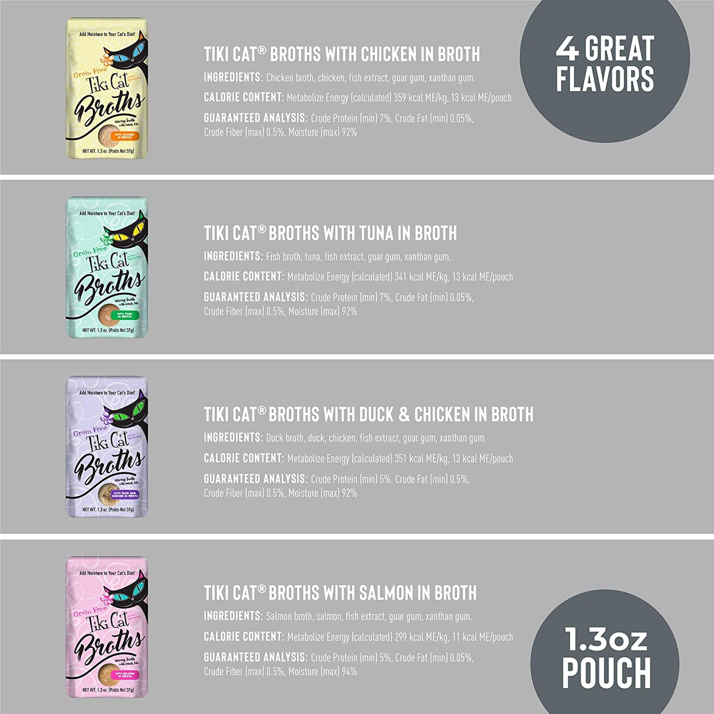 Tiki Cat Savory Broth, Grain Free Lickable Wet Food Treat, Add Moisture & Boost Flavor, 12 pouches