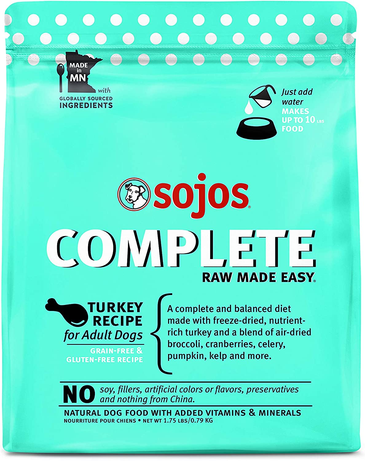 Sojos Complete Turkey Recipe Adult Grain-Free Freeze-Dried Raw Dog Food, 7 Pound Bag