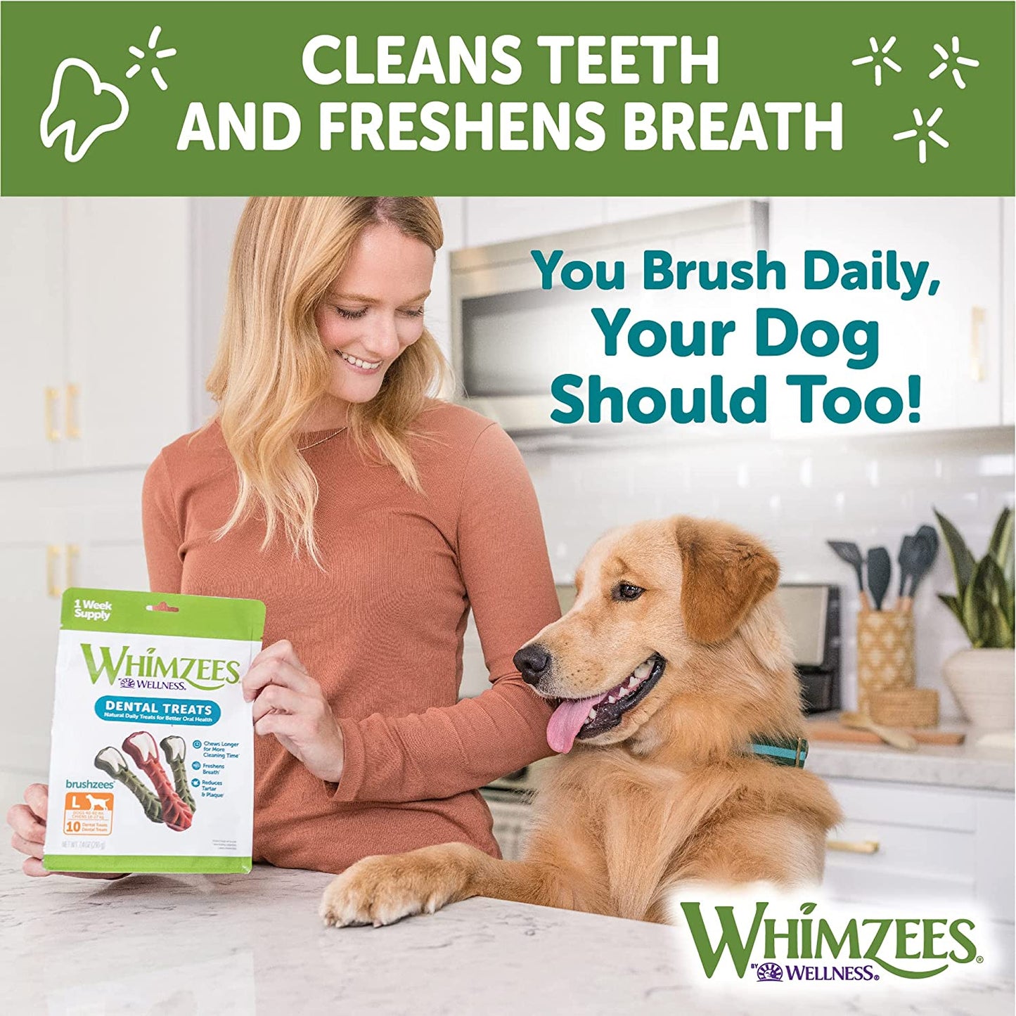 Whimzees Natural Grain-Free Dog Dental Chews, Daily Oral Care Treats, Long Lasting, Freshens Breath, Reduces Tartar & Plaque, for Large Dogs (40-60 lbs)