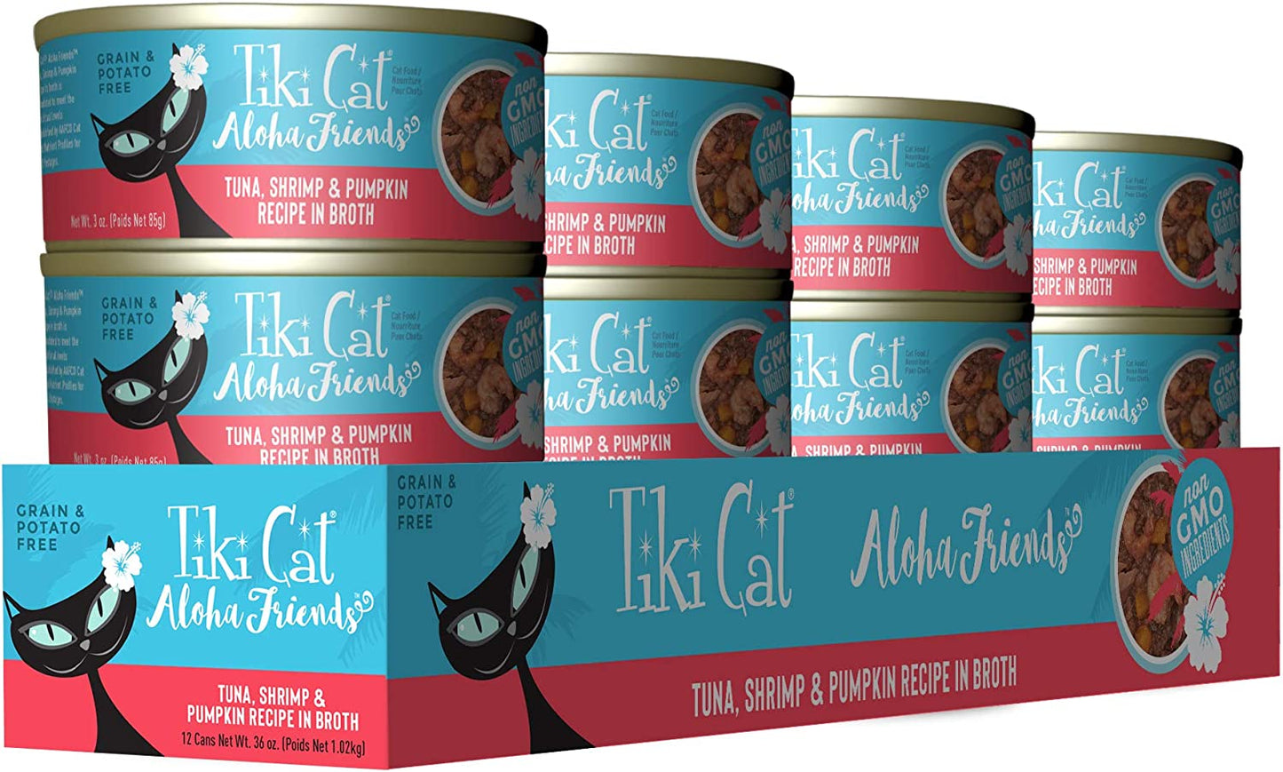 Tiki Cat Aloha Friends Grain Free Wet Cat Food for All Life Stages - Seafood with Pumpkin Recipes 3 oz. Cans (Pack of 12)