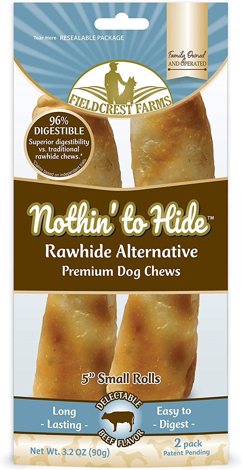 Nothing to Hide Natural Rawhide Alternative 5'' Rolls for Dogs - 3 Pack (6 Chews) Premium Grade Easily Digestible Chews - Great for Dental Health by Fieldcrest Farms