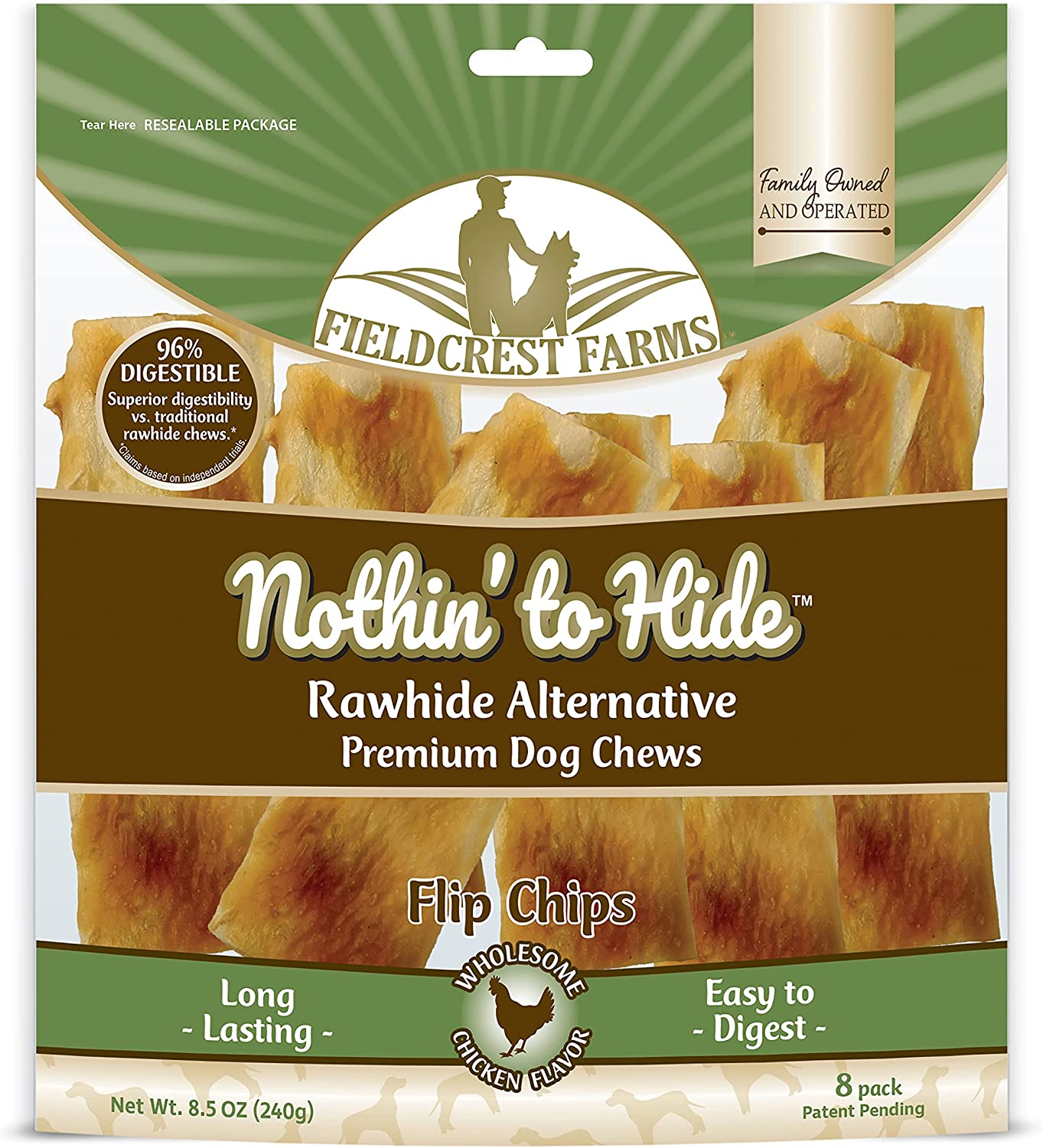 Nothin to Hide Flip Chips Dog Chews - Natural Rawhide Alternative Treats for Dogs, Chicken, Beef or Peanut Butter Flavor Snack for All Breed Dogs - 3 Pack by Fieldcrest Farms