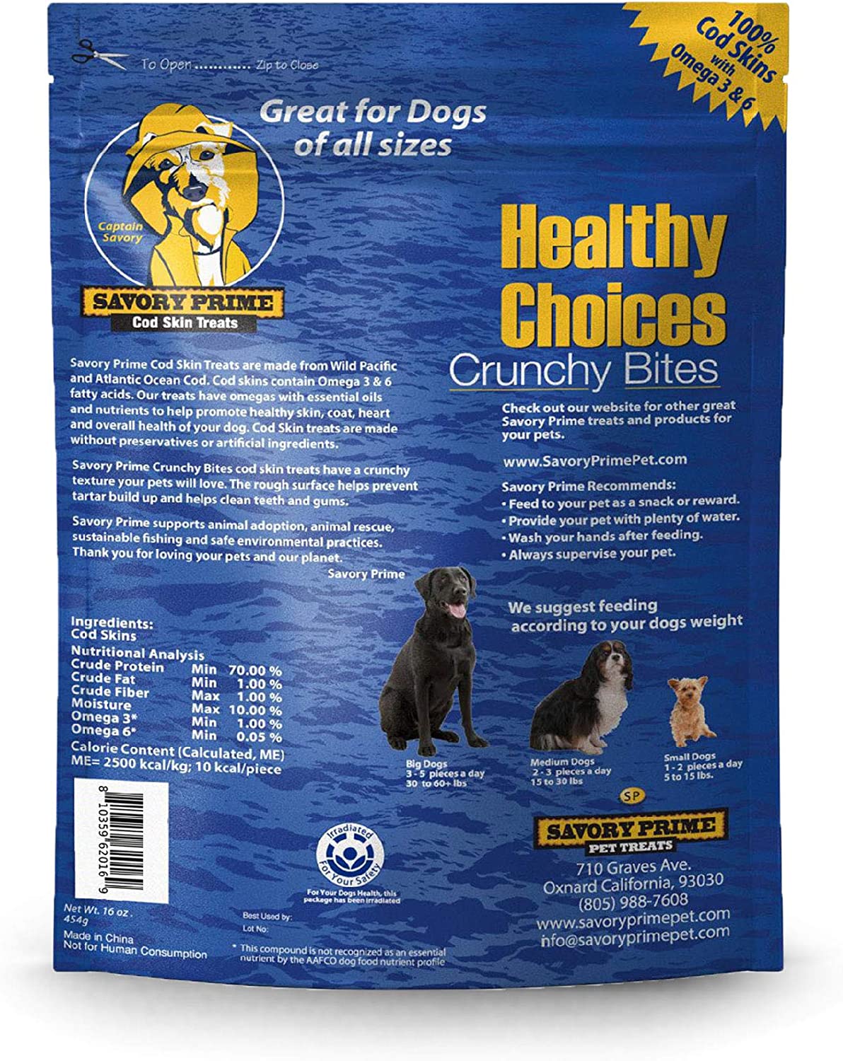 Savory Prime Cod Skin Fish Strips, 16-Ounce, No Artificial Color, All Breed Sizes (62016)