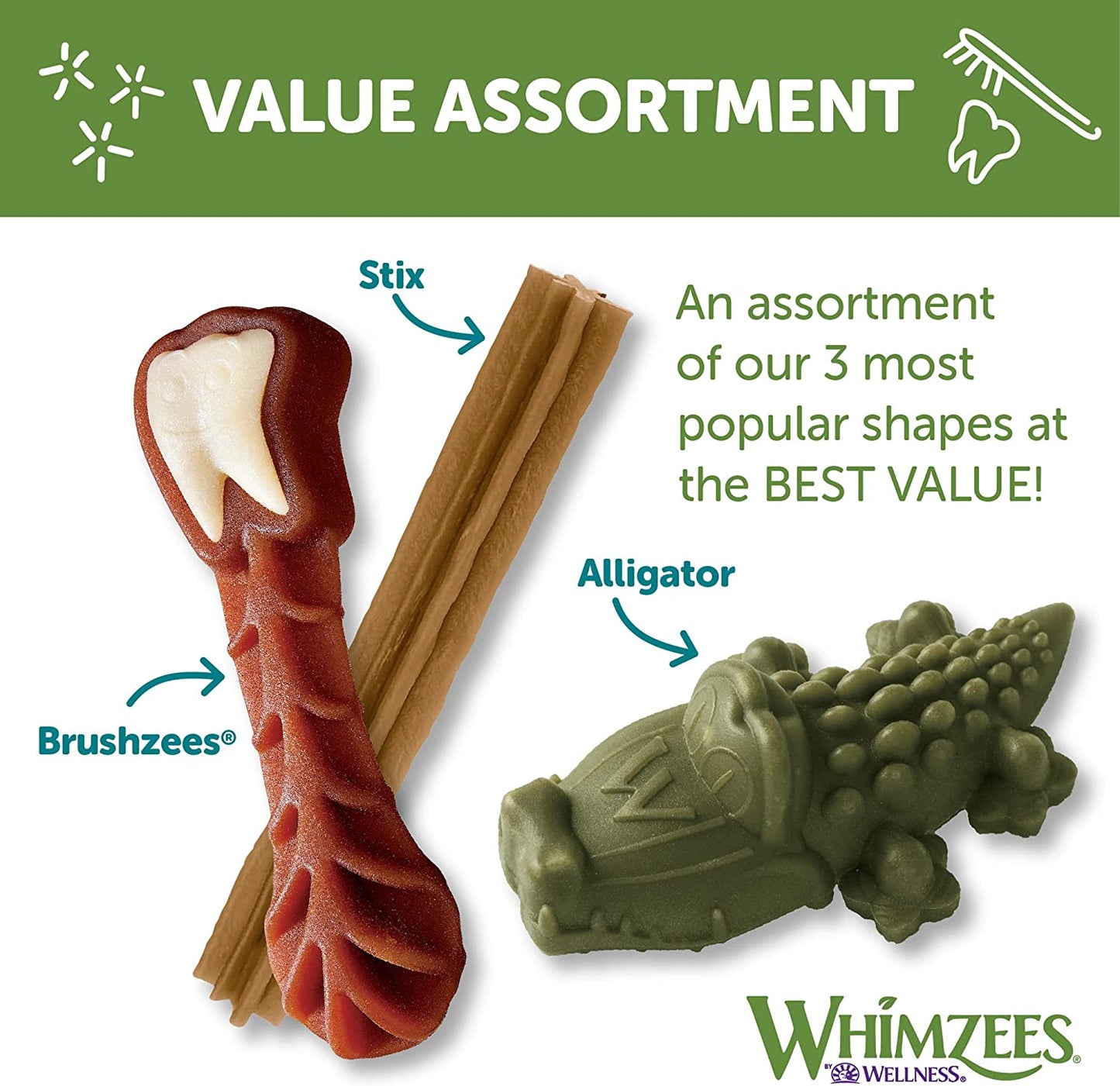 Whimzees Natural Grain-Free Dog Dental Chews, Daily Oral Care Treats, Long Lasting, Freshens Breath, Reduces Tartar & Plaque, for Large Dogs (40-60 lbs)