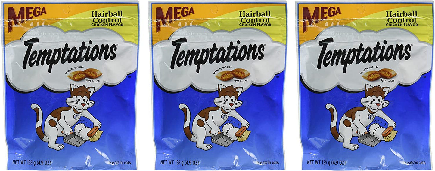 Whiskas Temptations Hairball Control Chicken Flavor Cat Treats 4.9 oz by Mars (3-Pack Bundle)