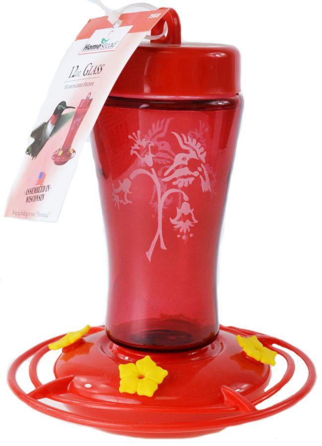 Homestead Etched Hardened Glass Hummingbird Feeder Red