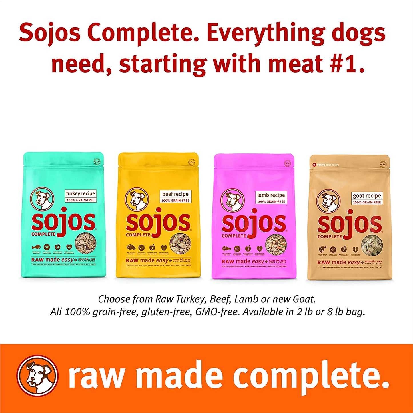 Sojos Complete Natural Raw Freeze Dried Dog Food Mix, Turkey, 7 Pound Bag