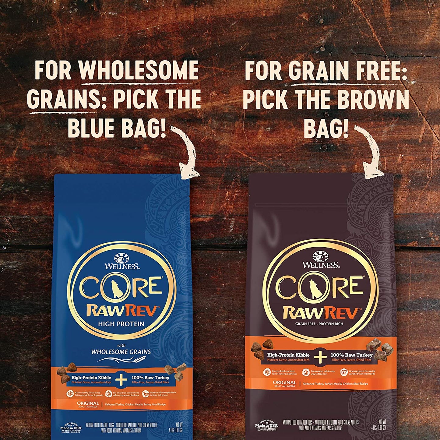 Wellness CORE RawRev Dry Dog Food with Wholesome Grains, High Protein Dog Food, Original Recipe, Turkey, Chicken Meal & Turkey Meal with Freeze Dried Raw Turkey Bites, Natural, Made in USA, All Breeds