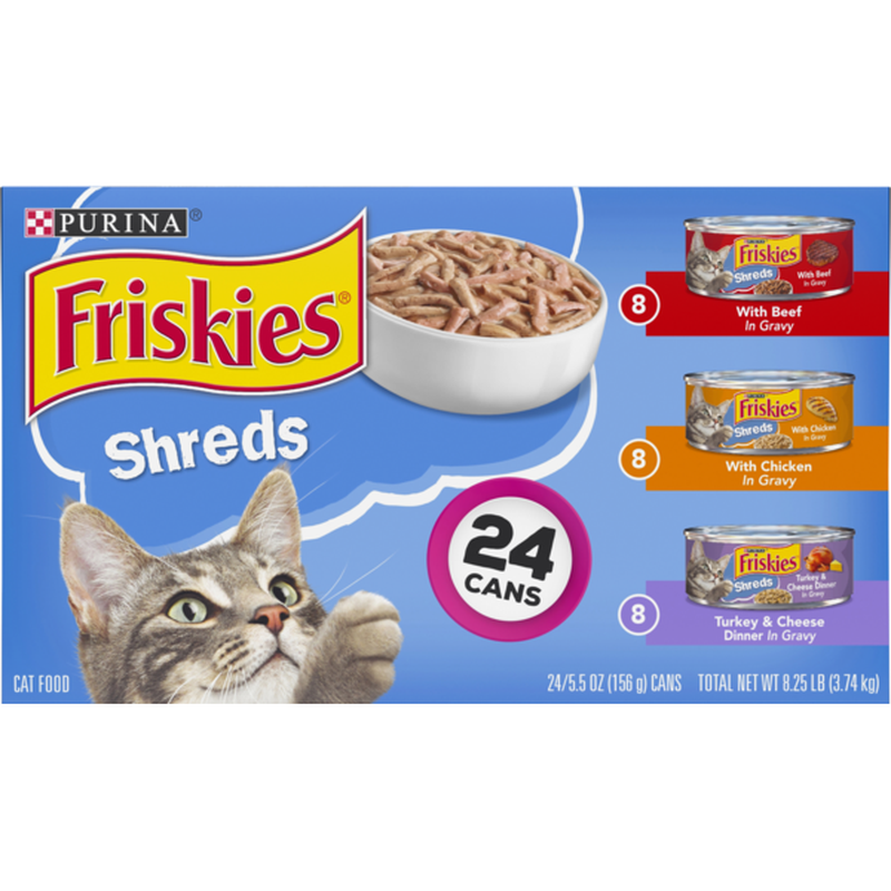 Friskies Savory Shreds Chicken & Salmon Dinner In Gravy Canned Cat Food - 5.5oz Cans (Pack of 24)