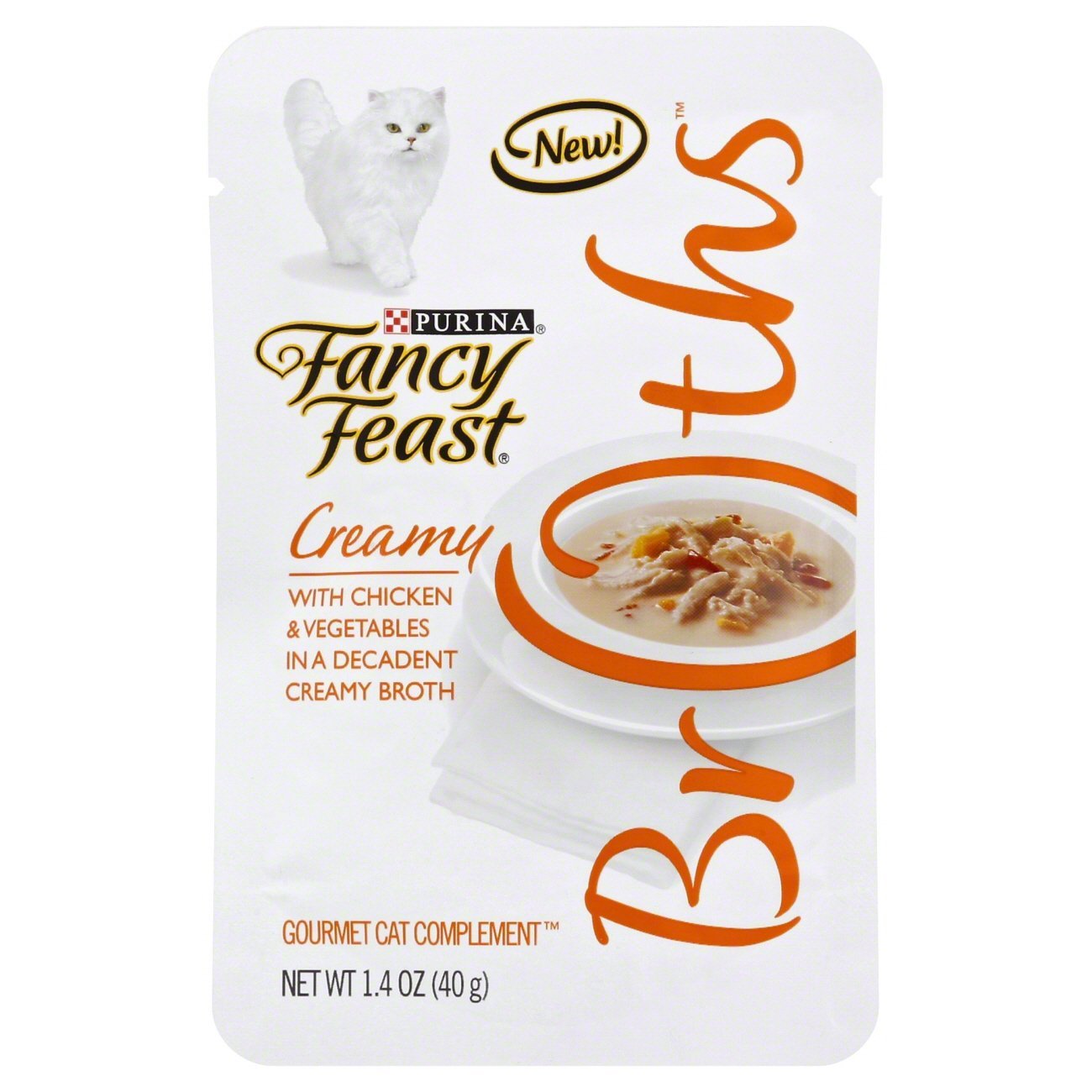 Fancy Feast Broths For Cats Chicken & Vegetables In A Decadent Creamy Broth - Pack of 16, 1.4 Oz. Ea.
