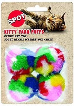 Ethical SPOT Kitty Yarn Puffs Colorful Woolen Yarn Cat Toy Contains Catnip 1.5" Pack of 4 Pet