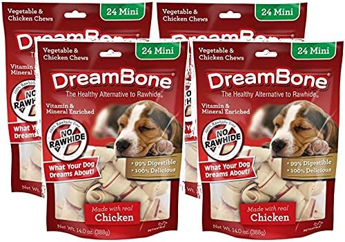 DreamBone 4 Pack of Vegetable and Chicken Dog Chews, Mini, 24 Per Pack