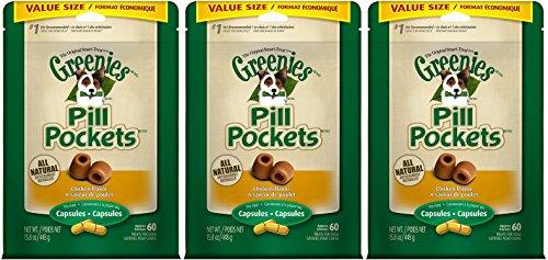 Greenies Pill Pockets Treats for Dogs Capsule Pouch, Chicken Flavor, 15.8-Ounce Per Pack (3 Pack)