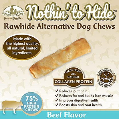 Nothing to Hide Natural Rawhide Alternative 5'' Rolls for Dogs - 3 Pack (6 Chews) Premium Grade Easily Digestible Chews - Great for Dental Health by Fieldcrest Farms