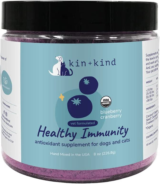 kin+kind Dog Supplement Powder - Cranberry Supplement for Dogs and Cats for Healthy Immunity - Cat & Dog Bladder Support - Natural Formula with Organic Cranberry, Blueberry and Coconut - Made in USA